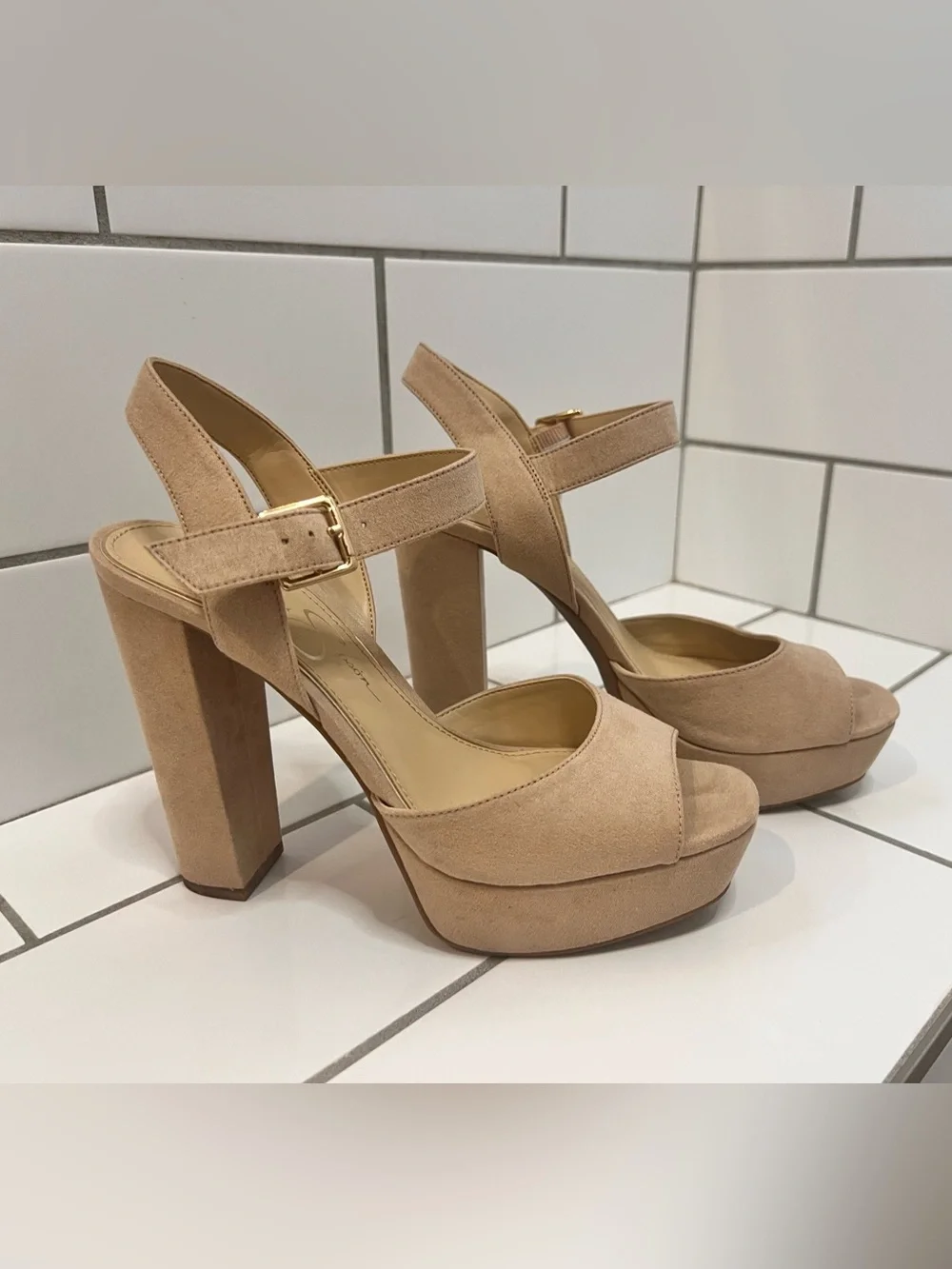 Jessica Simpson Priella Nude Microsuede Platform Block Heels Size 7.5